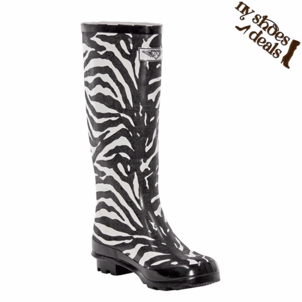 Rubber Rain Boots, Women's 14" Wellies, Zebra Design Garden Rainboots, NEW